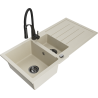 Mexen Andres zlewozmywak granitowy 1,5-komorowy z ociekaczem i baterią kuchenną Aster, beżowy - 6515-69-73450-70-B