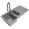 Mexen Andres zlewozmywak granitowy 1,5-komorowy z ociekaczem i baterią kuchenną Aster, szary - 6515-71-73450-07