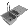 Mexen Andres zlewozmywak granitowy 1,5-komorowy z ociekaczem i baterią kuchenną Aster, szary - 6515-71-73450-07-B