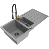 Mexen Andres zlewozmywak granitowy 1,5-komorowy z ociekaczem i baterią kuchenną Aster, szary - 6515-71-73450-57-B