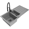 Mexen Andres zlewozmywak granitowy 1,5-komorowy z ociekaczem i baterią kuchenną Aster, szary - 6515-71-73450-70-B
