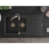 Mexen Andres zlewozmywak granitowy 1,5-komorowy z ociekaczem i baterią kuchenną Aster, czarny/srebrny - 6515-73-73450-57-G