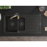Mexen Andres zlewozmywak granitowy 1,5-komorowy z ociekaczem i baterią kuchenną Aster, czarny/złoty metalik - 6515-75-73450-57-B
