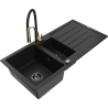 Mexen Andres zlewozmywak granitowy 1,5-komorowy z ociekaczem i baterią kuchenną Aster, czarny - 6515-77-73450-57-B
