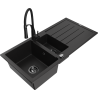 Mexen Andres zlewozmywak granitowy 1,5-komorowy z ociekaczem i baterią kuchenną Aster, czarny - 6515-77-73450-70-B
