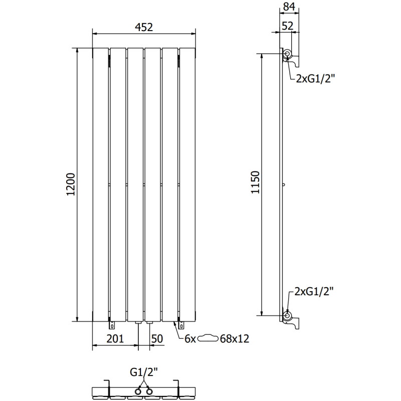 Mexen Boston grzejnik dekoracyjny 1200 x 452 mm, 611 W, czarny - W213-1200-452-00-70