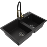 Mexen Tomas zlewozmywak granitowy 2-komorowy z baterią kuchenną Aster, czarny - 6516-77-73450-57-B