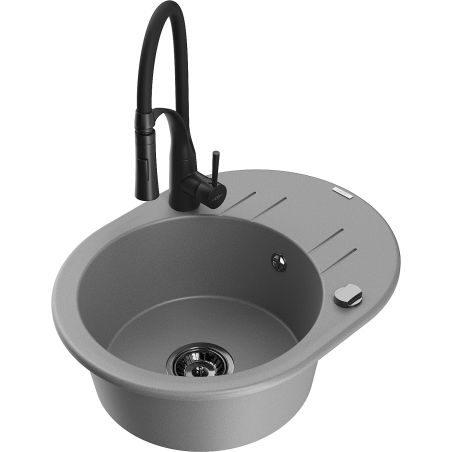 Mexen Kevin zlewozmywak granitowy 1-komorowy z ociekaczem i baterią kuchenną Aster, szary - 6517-71-73450-70-B