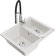 Mexen Carlos zlewozmywak granitowy 1,5-komorowy z baterią kuchenną Aster, biały - 6518-20-73450-07