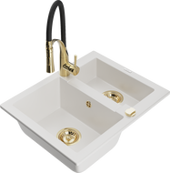 Mexen Carlos zlewozmywak granitowy 1,5-komorowy z baterią kuchenną Aster, biały - 6518-20-73450-57-G