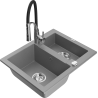 Mexen Carlos zlewozmywak granitowy 1,5-komorowy z baterią kuchenną Aster, szary - 6518-71-73450-07