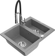 Mexen Carlos zlewozmywak granitowy 1,5-komorowy z baterią kuchenną Aster, szary - 6518-71-73450-07