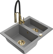 Mexen Carlos zlewozmywak granitowy 1,5-komorowy z baterią kuchenną Aster, szary - 6518-71-73450-57-G
