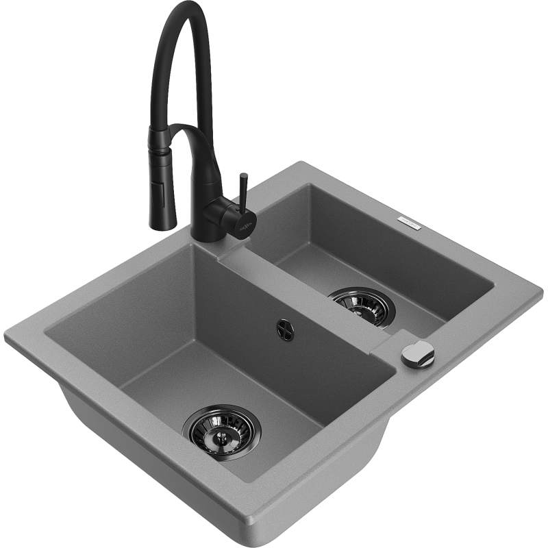 Mexen Carlos zlewozmywak granitowy 1,5-komorowy z baterią kuchenną Aster, szary - 6518-71-73450-70-B
