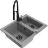 Mexen Carlos zlewozmywak granitowy 1,5-komorowy z baterią kuchenną Aster, szary - 6518-71-73450-70-B