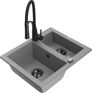 Mexen Carlos zlewozmywak granitowy 1,5-komorowy z baterią kuchenną Aster, szary - 6518-71-73450-70-B