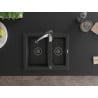 Mexen Carlos zlewozmywak granitowy 1,5-komorowy z baterią kuchenną Aster, czarny/srebrny metalik - 6518-73-73450-07-B