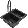 Mexen Carlos zlewozmywak granitowy 1,5-komorowy z baterią kuchenną Aster, czarny/srebrny metalik - 6518-73-73450-07-B