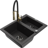 Mexen Carlos zlewozmywak granitowy 1,5-komorowy z baterią kuchenną Aster, czarny/srebrny metalik - 6518-73-73450-57-B