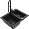 Mexen Carlos zlewozmywak granitowy 1,5-komorowy z baterią kuchenną Aster, czarny/srebrny metalik - 6518-73-73450-70-B