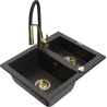 Mexen Carlos zlewozmywak granitowy 1,5-komorowy z baterią kuchenną Aster, czarny/złoty metalik - 6518-75-73450-57-G