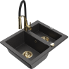 Mexen Carlos zlewozmywak granitowy 1,5-komorowy z baterią kuchenną Aster, czarny nakrapiany - 6518-76-73450-57-G