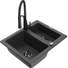 Mexen Carlos zlewozmywak granitowy 1,5-komorowy z baterią kuchenną Aster, czarny nakrapiany - 6518-76-73450-70-B