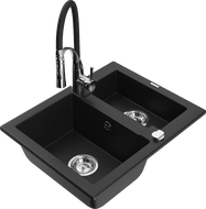 Mexen Carlos zlewozmywak granitowy 1,5-komorowy z baterią kuchenną Aster, czarny - 6518-77-73450-07
