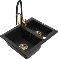 Mexen Carlos zlewozmywak granitowy 1,5-komorowy z baterią kuchenną Aster, czarny - 6518-77-73450-57-G