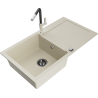 Mexen Leo zlewozmywak granitowy 1-komorowy z ociekaczem i baterią kuchenną Flora, beżowy - 6501-69-670401-07-B