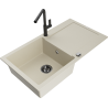 Mexen Leo zlewozmywak granitowy 1-komorowy z ociekaczem i baterią kuchenną Flora, beżowy - 6501-69-670401-70-B
