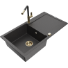 Mexen Leo zlewozmywak granitowy 1-komorowy z ociekaczem i baterią kuchenną Flora, czarny nakrapiany - 6501-76-670401-57-G