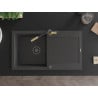 Mexen Leo zlewozmywak granitowy 1-komorowy z ociekaczem i baterią kuchenną Flora, czarny nakrapiany - 6501-76-670401-57-B