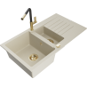 Mexen Matias zlewozmywak granitowy 1,5-komorowy z ociekaczem i baterią kuchenną Flora, beżowy - 6502-69-670401-57-G