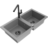 Mexen Mario zlewozmywak granitowy 2-komorowy z baterią kuchenną Flora, szary - 6504-71-670401-70-B
