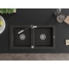 Mexen Mario zlewozmywak granitowy 2-komorowy z baterią kuchenną Flora, czarny/złoty metalik - 6504-75-670401-07