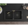 Mexen Mario zlewozmywak granitowy 2-komorowy z baterią kuchenną Flora, czarny - 6504-77-670401-57-B