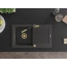 Mexen Pablo zlewozmywak granitowy 1-komorowy z ociekaczem i baterią kuchenną Flora, czarny nakrapiany - 6510-76-670401-57-G