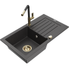 Mexen Pablo zlewozmywak granitowy 1-komorowy z ociekaczem i baterią kuchenną Flora, czarny nakrapiany - 6510-76-670401-57-G