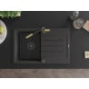 Mexen Bruno zlewozmywak granitowy 1-komorowy z ociekaczem i baterią kuchenną Flora, czarny nakrapiany - 6513-76-670401-57-B