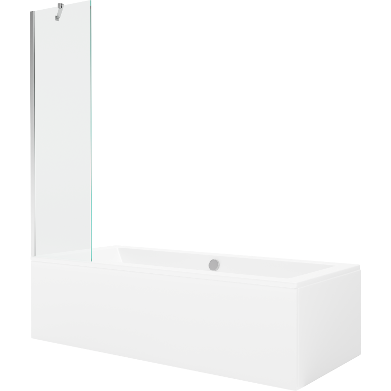 Mexen Cube wanna prostokątna 170 x 80 cm z obudową i parawanem 1-skrzydłowym 50 cm, transparent, chrom - 550517080X9505000001