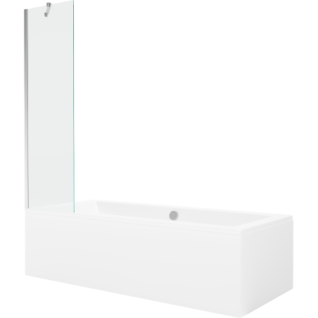 Mexen Cube wanna prostokątna 170 x 80 cm z obudową i parawanem 1-skrzydłowym 50 cm, transparent, chrom - 550517080X9505000001