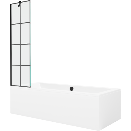 Mexen Cube wanna prostokątna 170 x 80 cm z obudową i parawanem 1-skrzydłowym 50 cm, czarny wzór - 550517080X9505007077