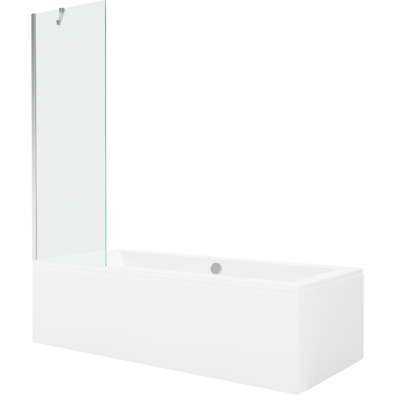 Mexen Cube wanna prostokątna 170 x 80 cm z obudową i parawanem 1-skrzydłowym 60 cm, transparent, chrom - 550517080X9506000001