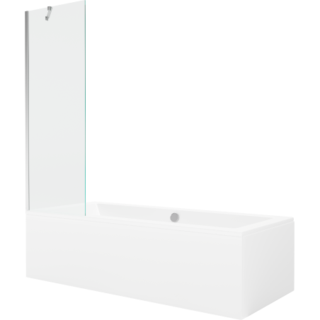 Mexen Cube wanna prostokątna 170 x 80 cm z obudową i parawanem 1-skrzydłowym 60 cm, transparent, chrom - 550517080X9506000001
