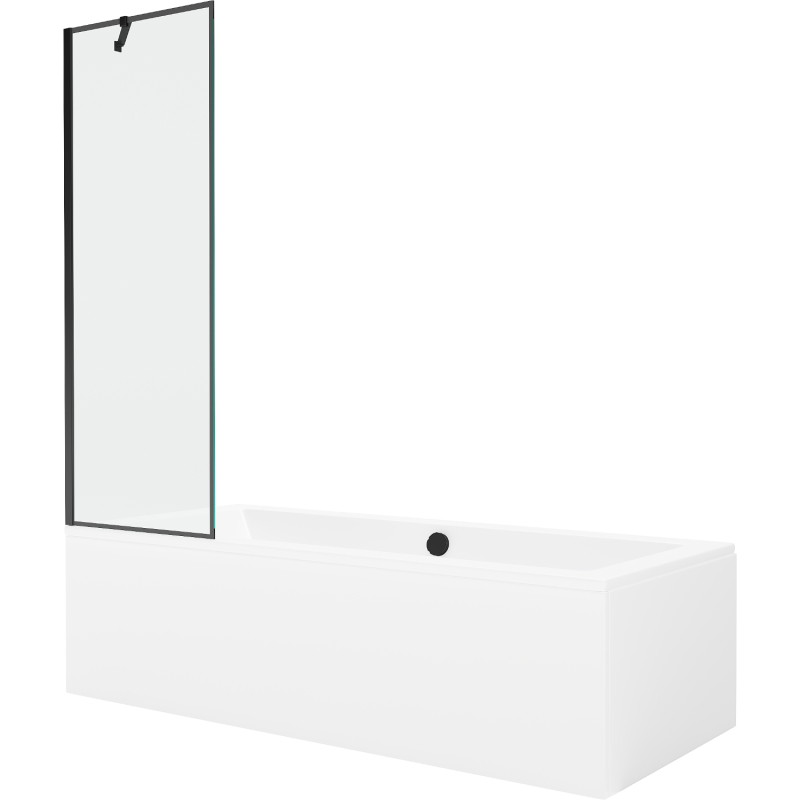 Mexen Cube wanna prostokątna 170 x 80 cm z obudową i parawanem 1-skrzydłowym 60 cm, czarny wzór - 550517080X9506007070