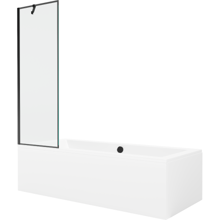 Mexen Cube wanna prostokątna 170 x 80 cm z obudową i parawanem 1-skrzydłowym 60 cm, czarny wzór - 550517080X9506007070