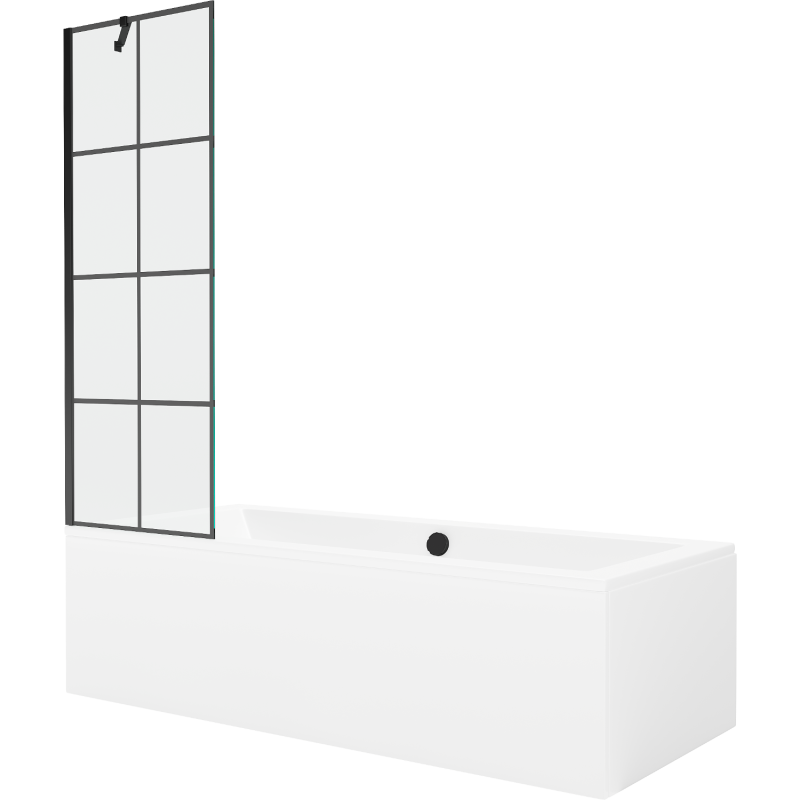 Mexen Cube wanna prostokątna 170 x 80 cm z obudową i parawanem 1-skrzydłowym 60 cm, czarny wzór - 550517080X9506007077