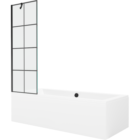 Mexen Cube wanna prostokątna 170 x 80 cm z obudową i parawanem 1-skrzydłowym 60 cm, czarny wzór - 550517080X9506007077
