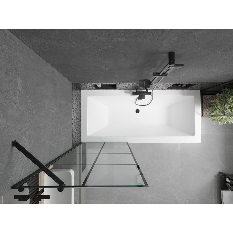 Mexen Cube wanna prostokątna 170 x 80 cm z obudową i parawanem 1-skrzydłowym 70 cm, czarny wzór - 550517080X9507007077